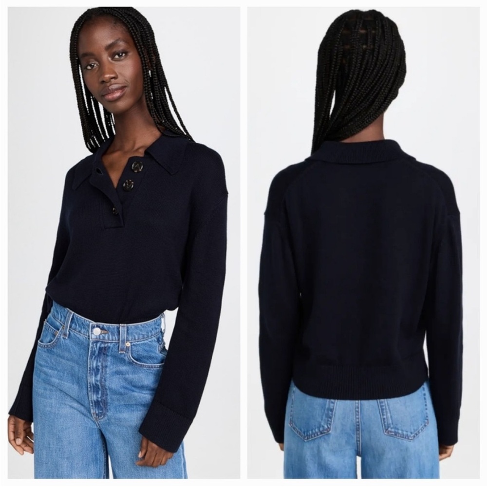 Rails Women XL Shae Polo Navy Blue Sweater Cotton Cashmere Knit